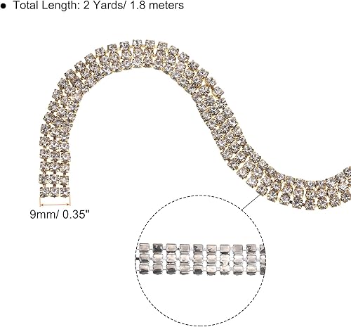 Miniatura 2 de uxcell Cadena de diamantes de imitación de 0.118 pulgadas, 2 yardas, 3 filas de 0.118 pulgadas, con cierre de cristal brillante para joyas, ropa,