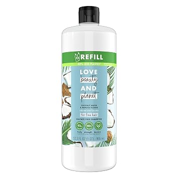 Love Beauty And Planet Sulfate Free Shampoo Volumizing Shampoo for Fine Hair Coconut Water and Mimosa Flower Refill Bottle for use with Reusable Aluminum Bottle 32.3 oz  Packaging may vary