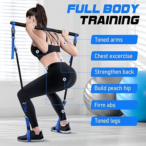 Miniatura 6 de Pilates Bar Kit with Resistance Bands for Working Out, 210lbs Heavy Resistance Bands with Handles, Pilates Equipment with Resistance Band Bar for