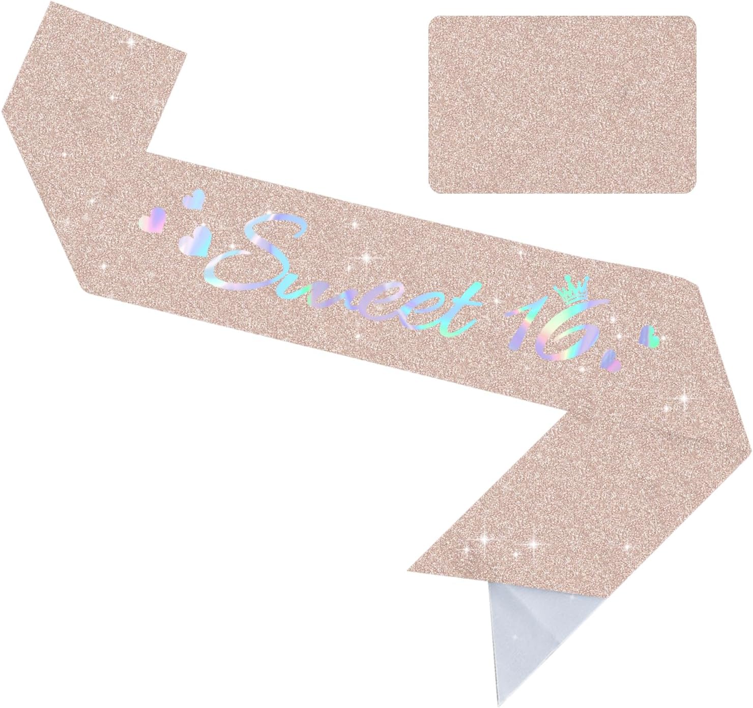 Vuzvuv Glitter Black Sweet 16 Sash with Iridescent Fonts, Happy 16th Birthday Decoration, Sixteen Birthady Party Supply for Girls