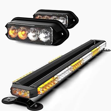 38" LED Emergency Strobe Light Bar + 2-Pack Surface Mount Amber White Strobe Lights