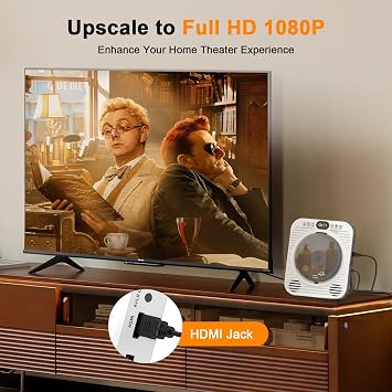 Mini CD DVD Player for TV - Portable Bluetooth CD DVD Player with HDMI & AV Cables, Built-in Speakers, USB/AUX Playback, 1080P Upscaling, Wall-Mountable Compact Desktop Player for Home