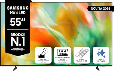 Samsung Smart TV 55″ UE55M80HAUXZT Mini LED 4K, HDR 10+, Motion Xcelerator 144Hz, Adpative Sound+, AI Football Mode, Voice Control with AI(VAC), Alexa Built-in, PACCHETTO INTRATTENIMENTO, 2026