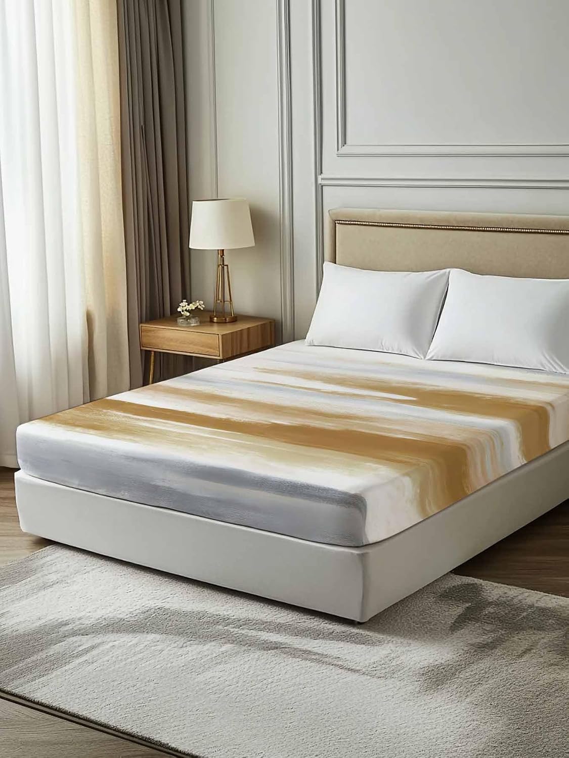 Top Sheet Full Bedding Flat Sheet Only, Brown Grey Mottled Texture Microfiber Bed Sheets Soft Breathable Bedding Flat Sheets, Gradient Abstract Art Hotel Luxury Top Sheets