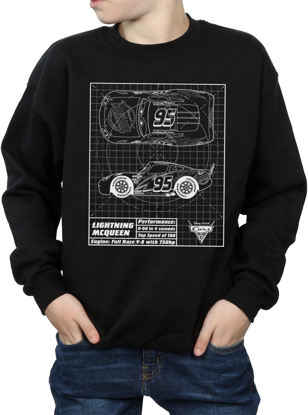Disney Boys Cars Lightning McQueen Blueprint Sweatshirt 9-11 Years Black