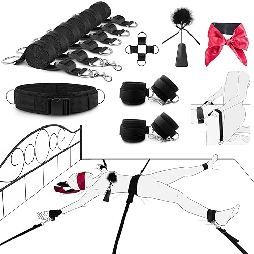 Sex Toys BDSM Bondage Restraints Sex Harness Adjustable Bed Restraints Sex Straps Kit Sex Sling Handcuffs Cross Strap Blindfold Tickler Feather Bondage Gear & Accessories Adult Couples Sex Games