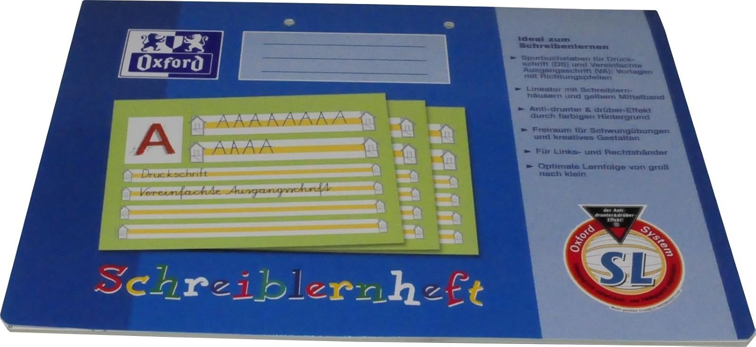 Oxford Schreiblernheft, A4 quer Heft A4-16 Lineatur SL farb.Mittelband