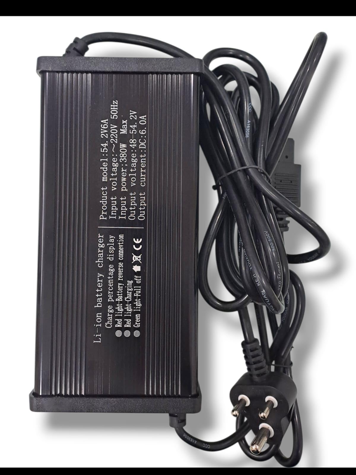 Electric Scooter Charger 48V 6 Ampere for All Lithium Battery, Longest 4 Meter Wire, Fast Charging, Percentage Screen, Heavy Duty Metal Body. Cutoff Voltage 54.2 V.