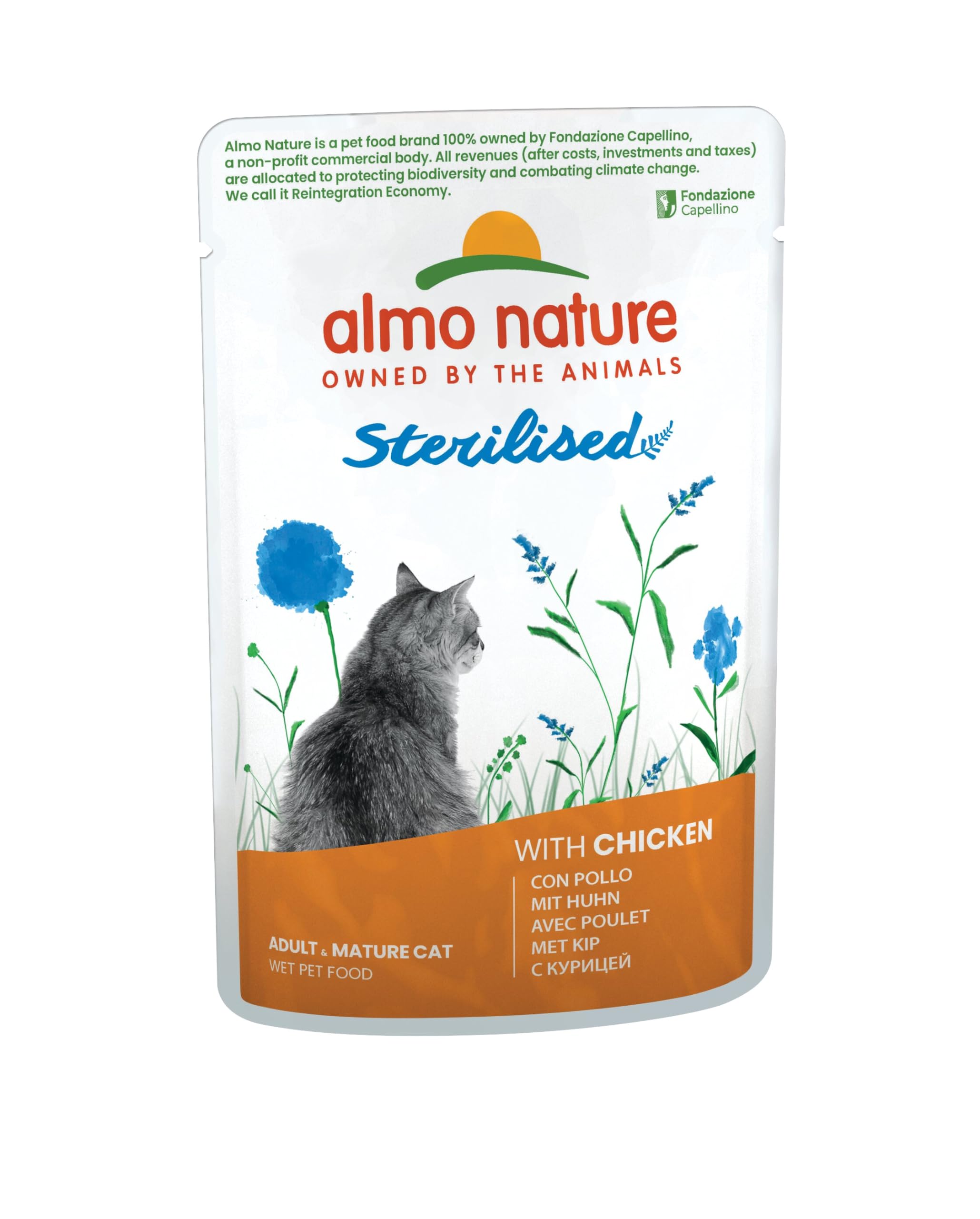 Almo Nature Functional - Sterilised - Nourriture Humide pour Chats Adultes et Matures, Stérilisés ou Peu Actifs - au Poulet - Faible Teneur en Matières Grasses, Hydratant - 70g (Lot de 30)