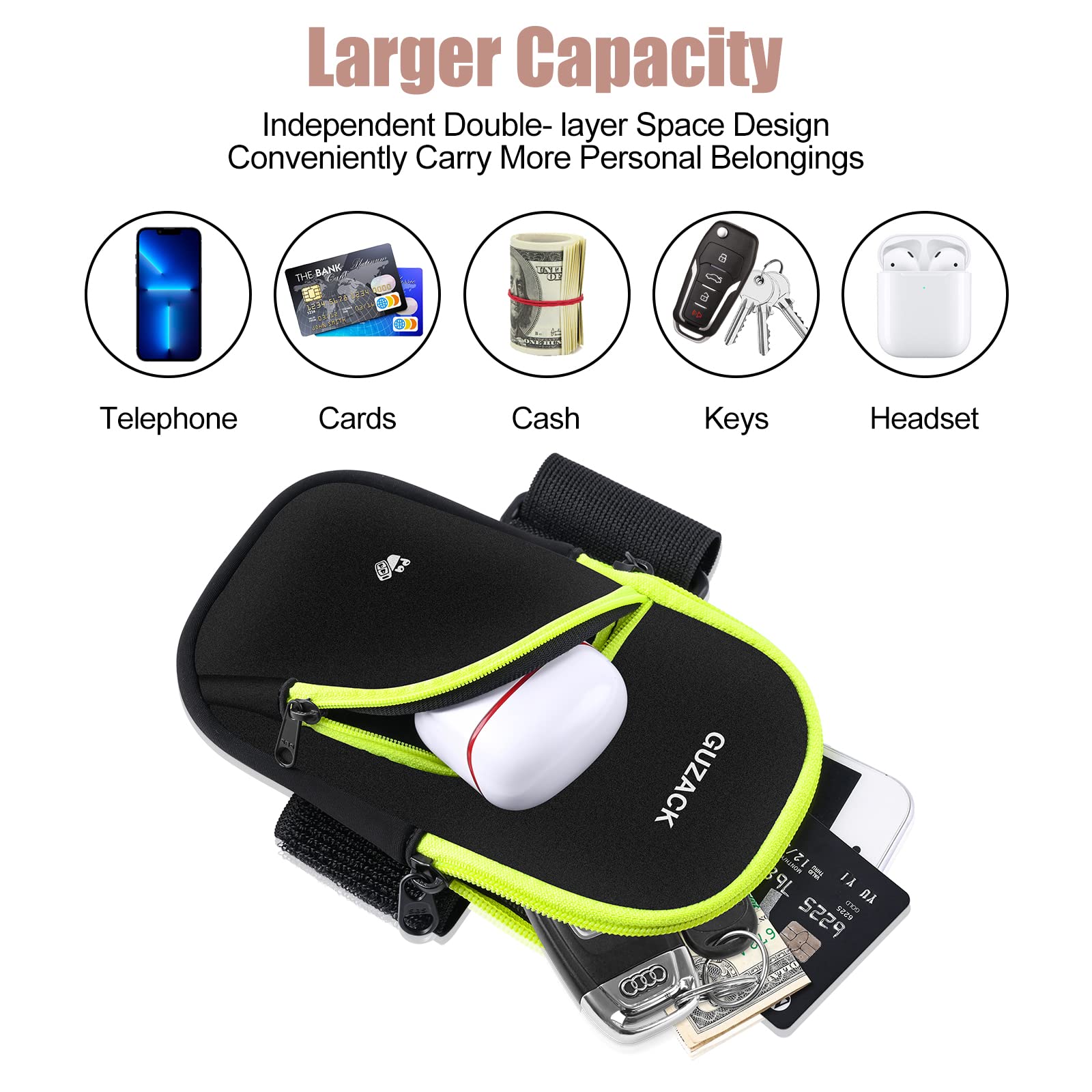 Fascia Braccio Per Cellulare - Regolabile, 2 Tasche, Riflettente, Per Corsa E Palestra