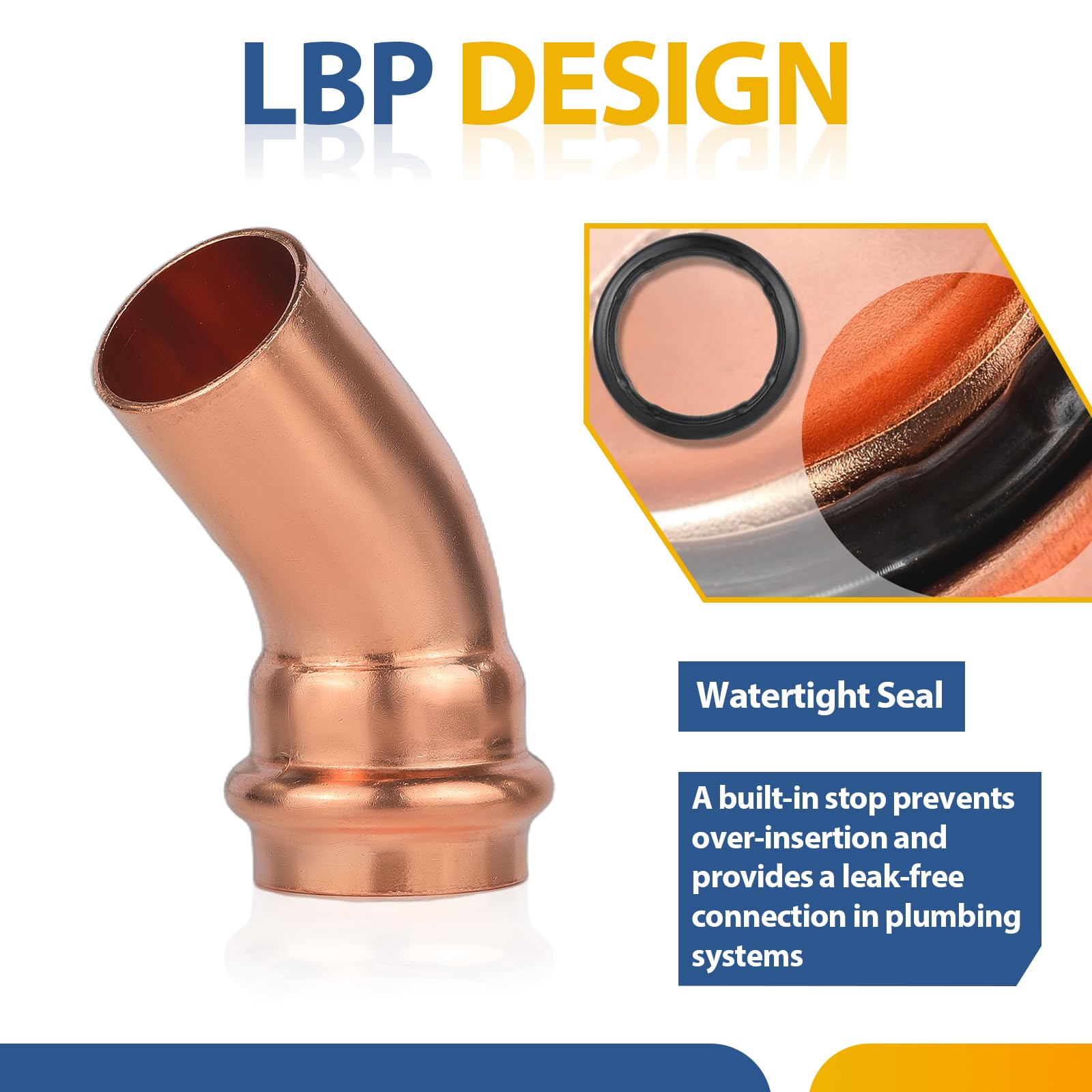 (Paquete de 30) Conectores de Codo de Calle GUOFIS Copper Press LF, Codo de 45 Grados de Ajuste a presión de 1" FTG x 1" para conexión de tubería de Cobre (PRESS039-30Pack)