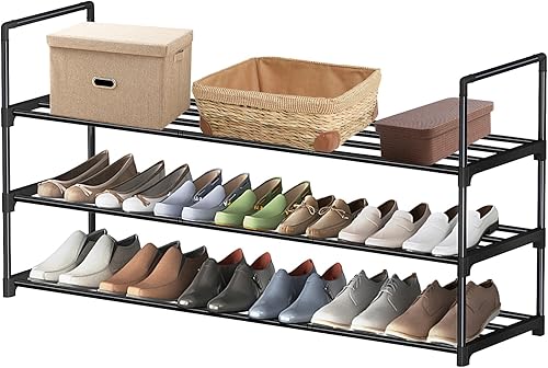 Miniatura 1 de Zapatero largo, organizador de zapatos ancho de 3 niveles para armario, soporte de zapatos resistente de metal para almacenamiento de zapatos,