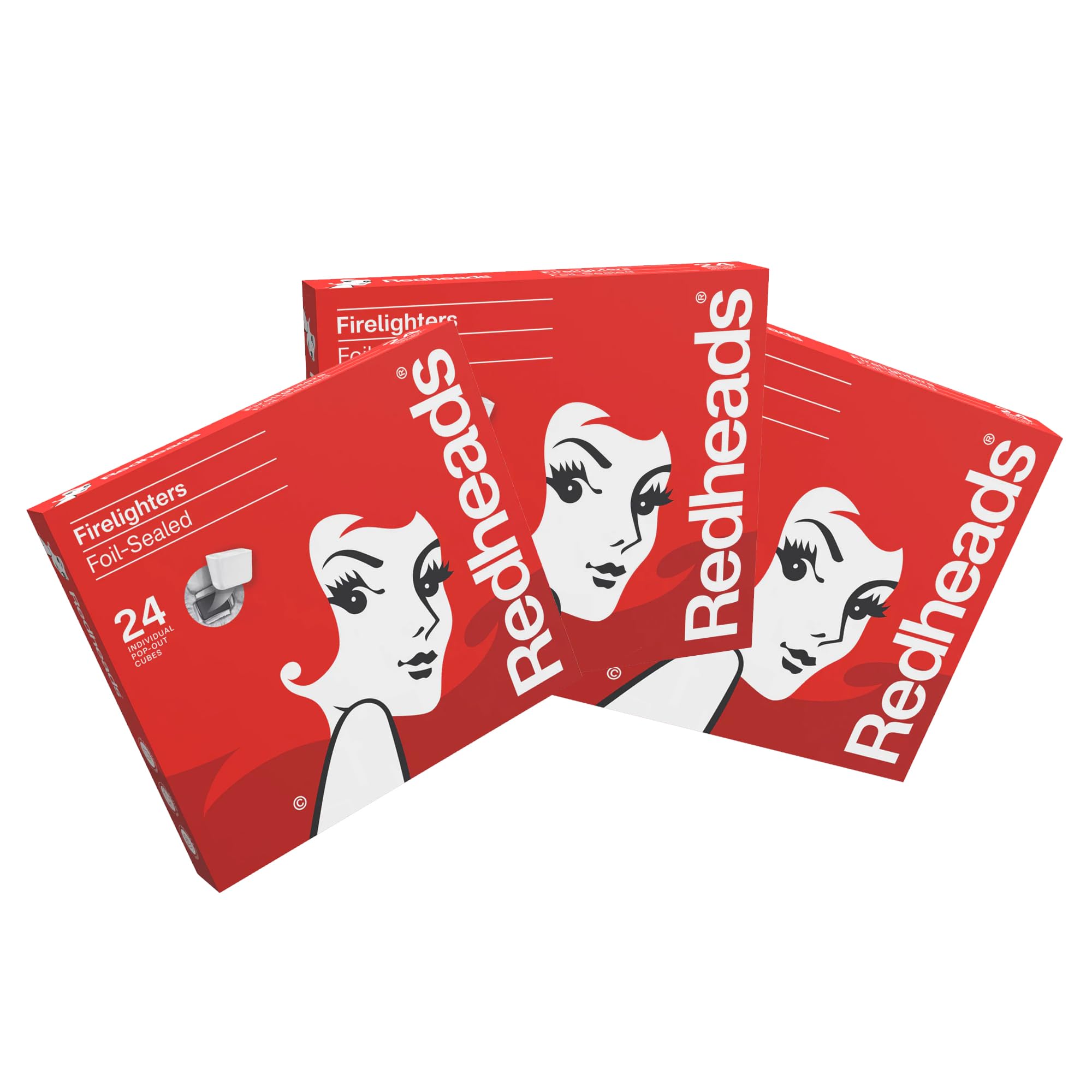 Redheads 24 Foil Sealed Individual Pop-Out Firelighter Cubes - Set of 3