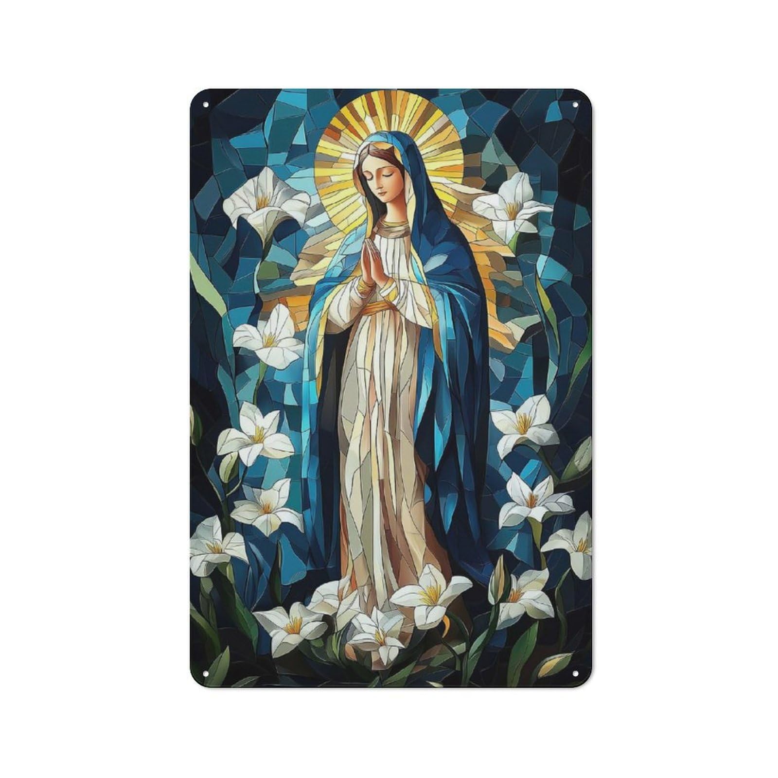 Junmoney Virgin Mary Stained Glass Vintage Tin Sign 30X20cm Featuring For Workshop Wall, Gift For Metal Sign Collectors During The Christmas Season