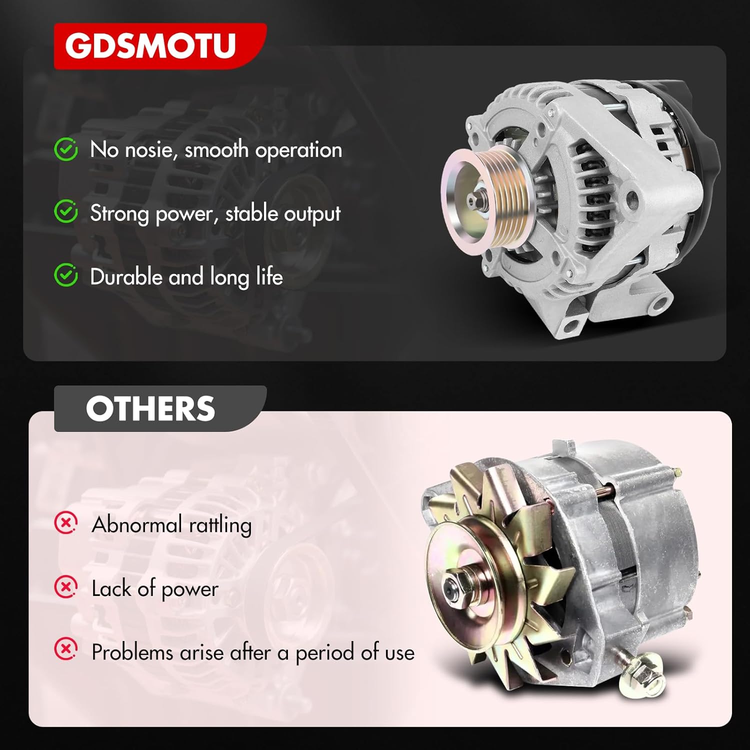 New Alternator Compatible for Pontiac for Torrent V6 3.4L 2007-2009 for Chevrolet for Equinox V6 3.4L 2007-2009, 155Amp/12Volt High Output Alternator Replaces 104210-5420 AND0420