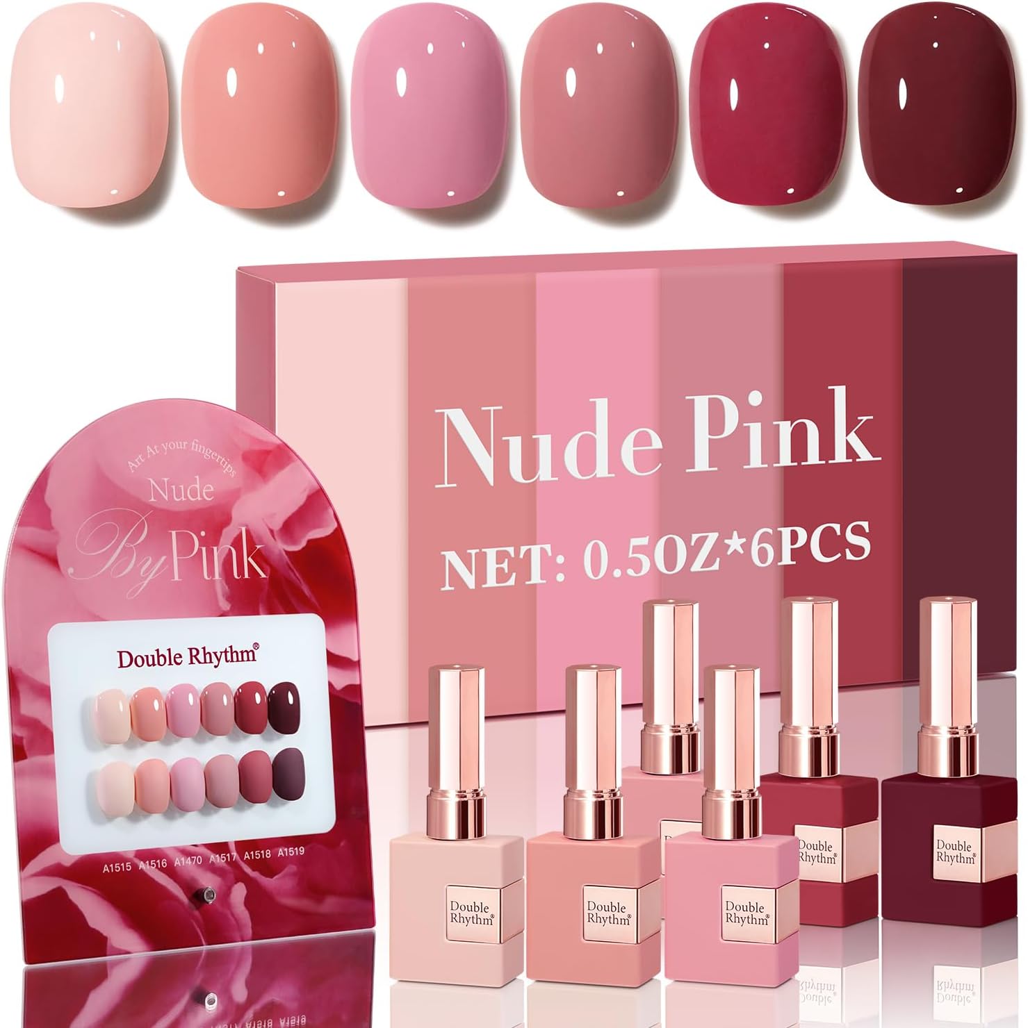 Double Rhythm 6 Pcs 15 ML Gel Polish Set Same Color Same Bottle Soak Off Gel Polish Kit Nail Art Manicure Salon DIY at Home for Women (Burgundy Red Nude Pink Purple Beige-T6-3)