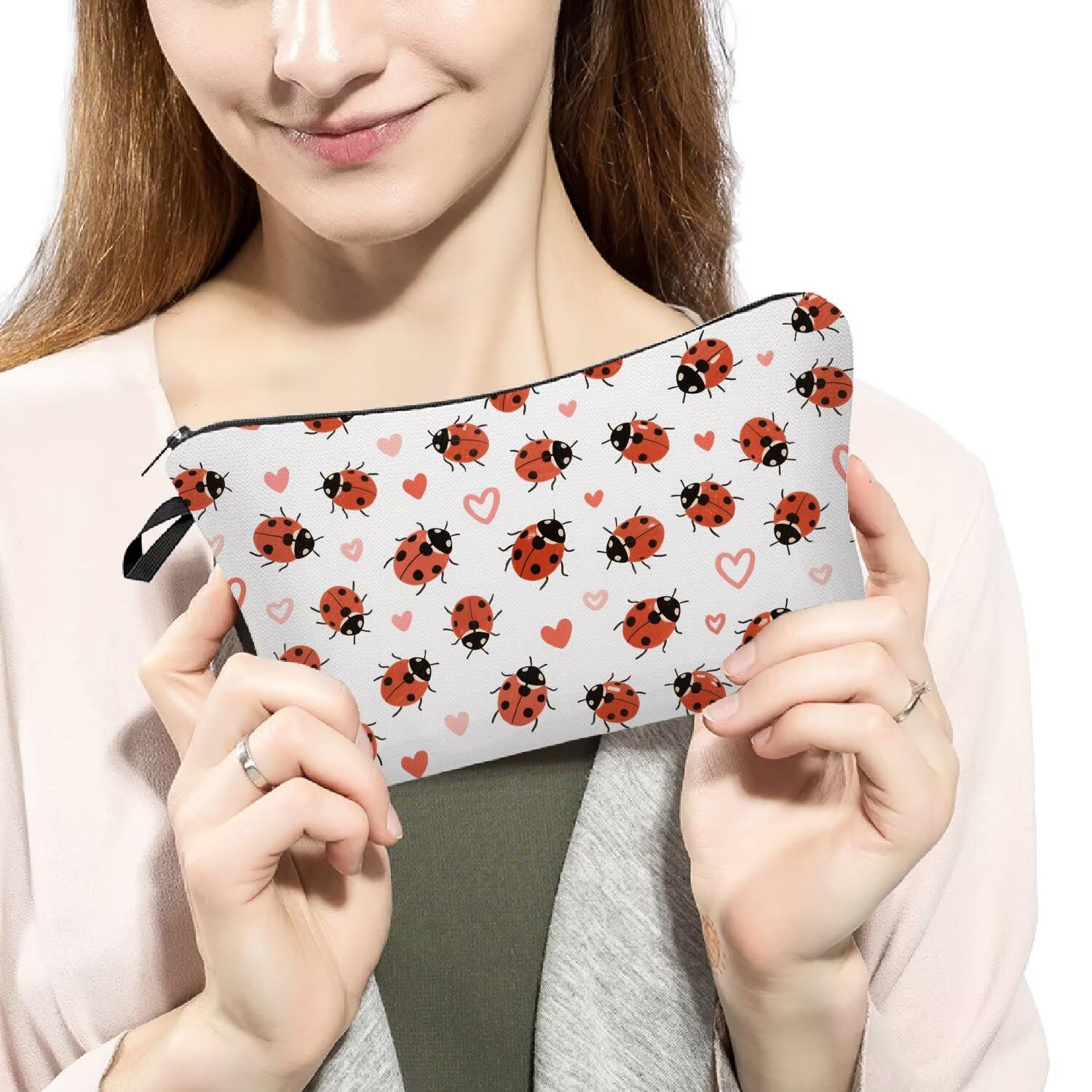 Livel lhood Ladybug Makeup Bag Cute Small Makeup Organizer Bag Travel Toiletry Zipper Pouch Love Cosmetic Bag Gift for Women