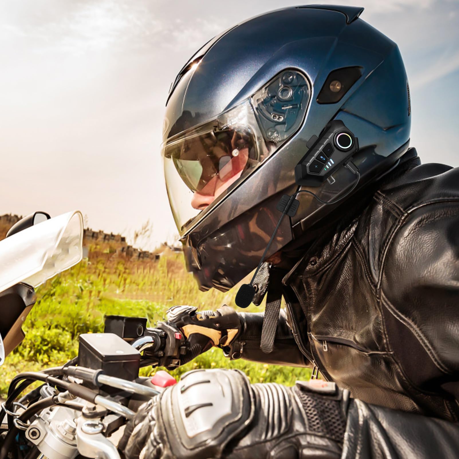 Cabilock Auricolare Wireless per Casco Moto, Batteria 1000mah, Nero