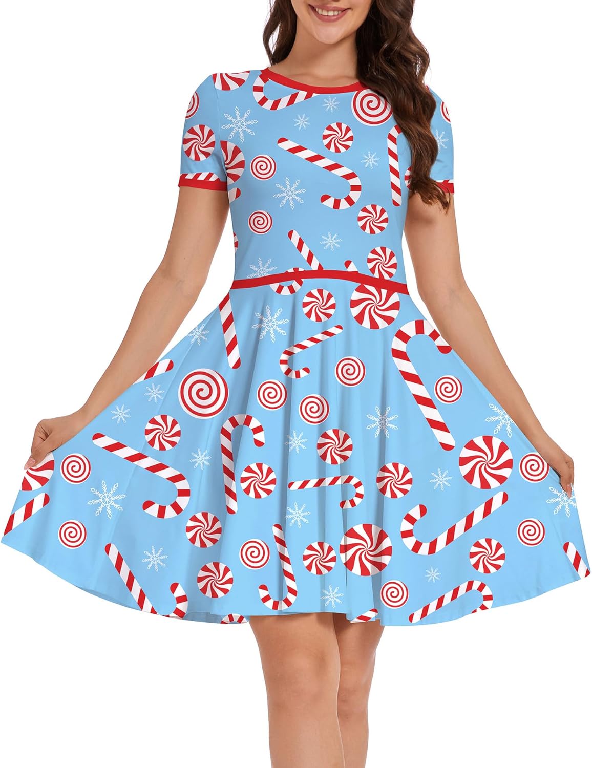 Ainuno Ugly Christmas Dress for Women Red Green Print Holiday Dresses for Xmas
