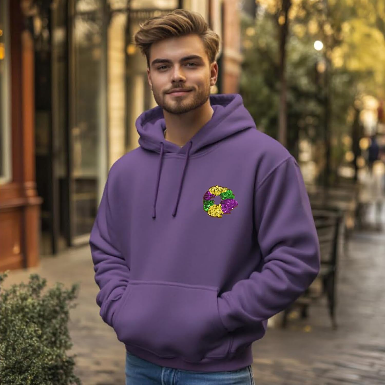 3 Pieces Pack Mardi Gras King Cake Sequins Iron-On Patches Appliques - Image 3