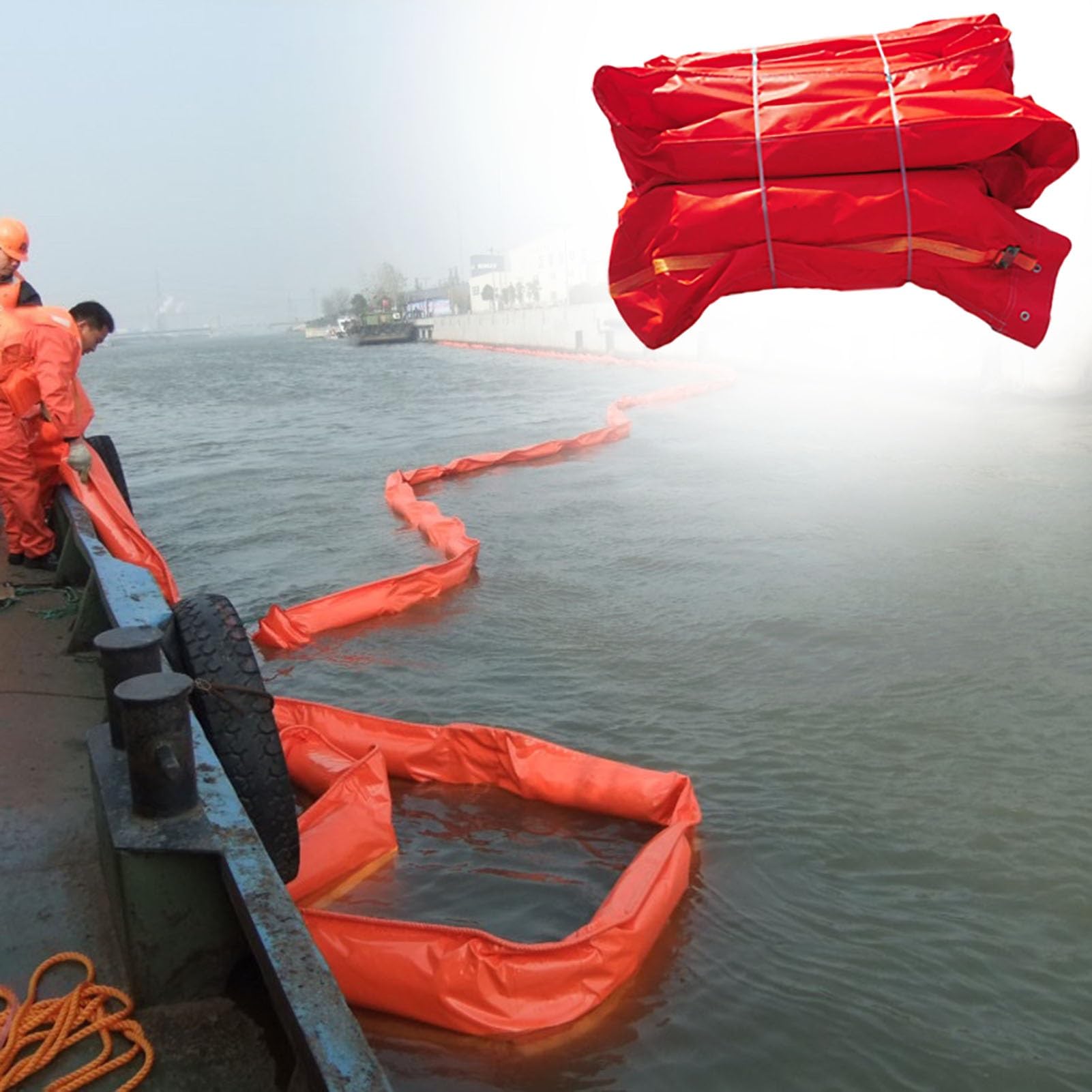 DUANHOZ PVC Oil Boom,10m Marine Oil Spill Boom - PVC Floating Barrier for Water & Oil Containment, Industrial Interception Fence for Lakes & Oceans (32.8ft L x 23.6in H)