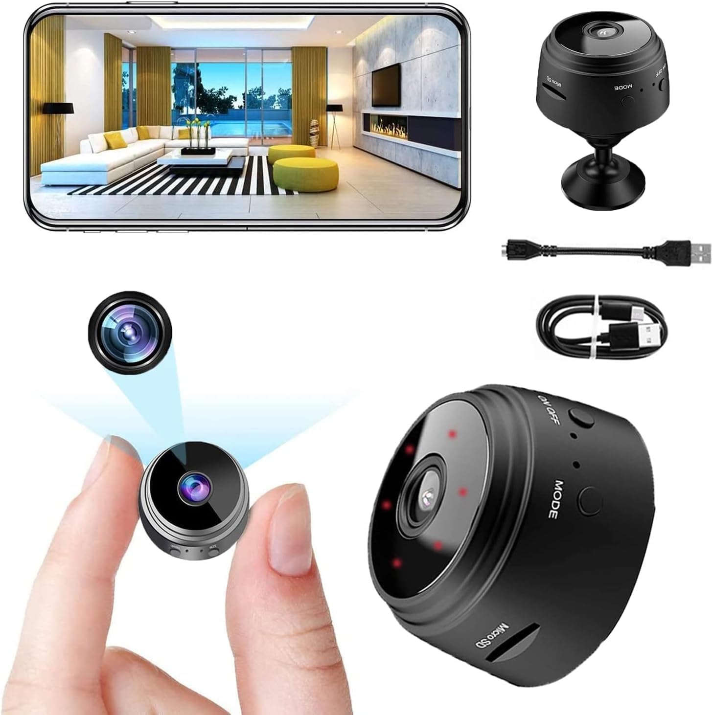 Telecamera WiFi Interna AOBOCAM 4K – Visione Notturna Fino A 5 Metri, Notifiche Movimento In Tempo Reale, Doppia Memoria SD/Cloud, Configurazione Rapida In 3 Minuti