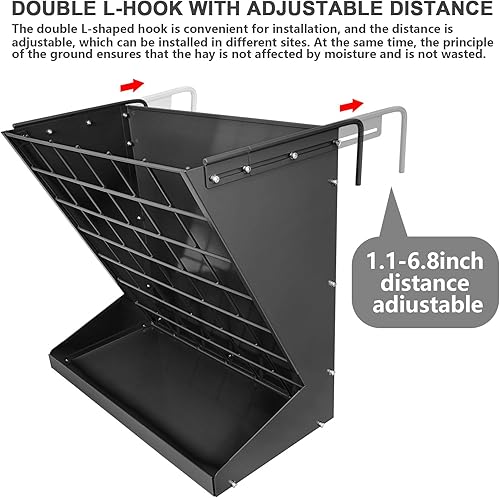 Miniatura 4 de Estante de heno para montaje en pared, de metal galvanizado resistente 2 en 1, alimentador de heno y granos, comedero para ganado con distancia