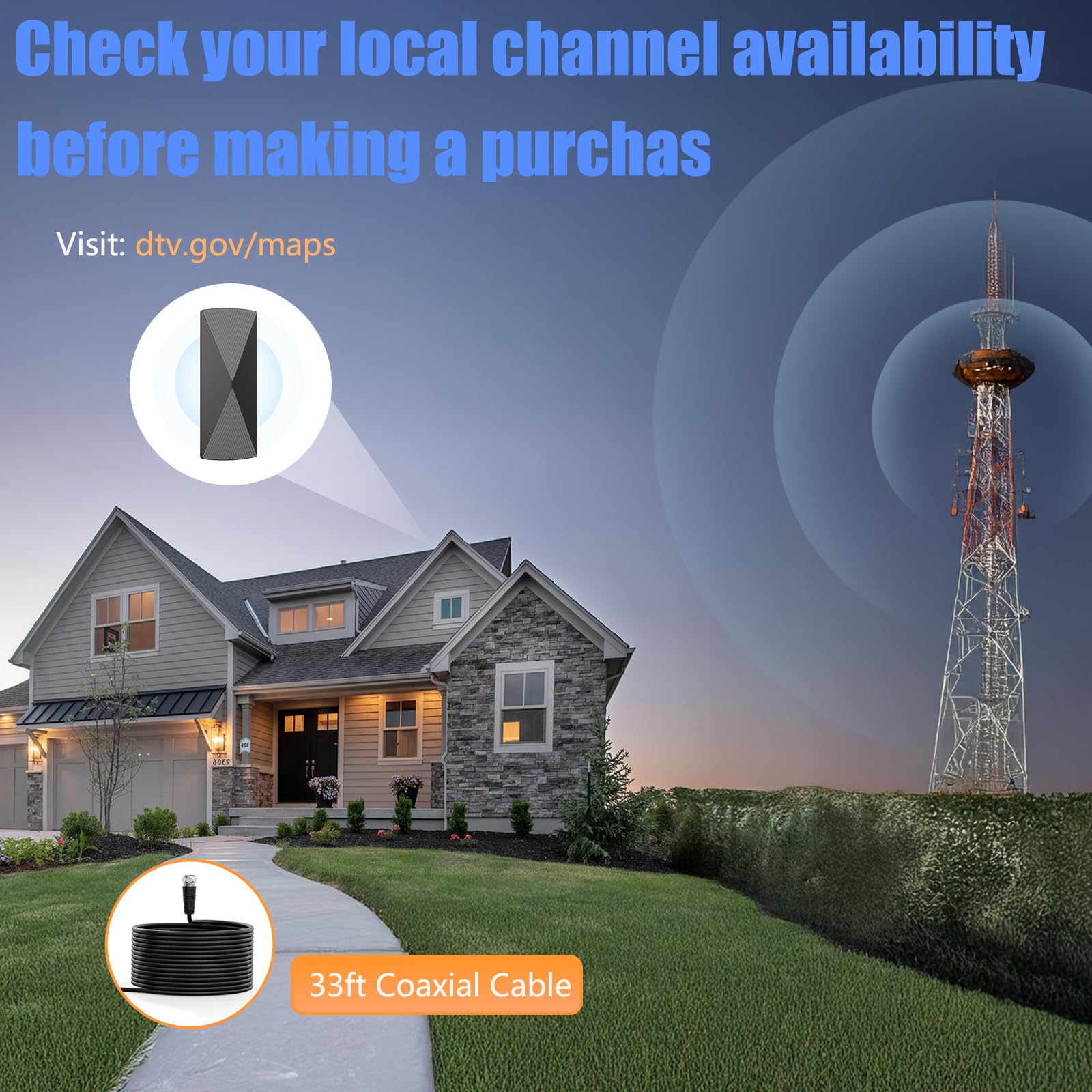 Antena de TV para Smart TV 2026, antena de TV digital interior para canales locales, recepción de alta ganancia de más de 3000 millas de largo alcance con amplificador compatible con 4K 1080P