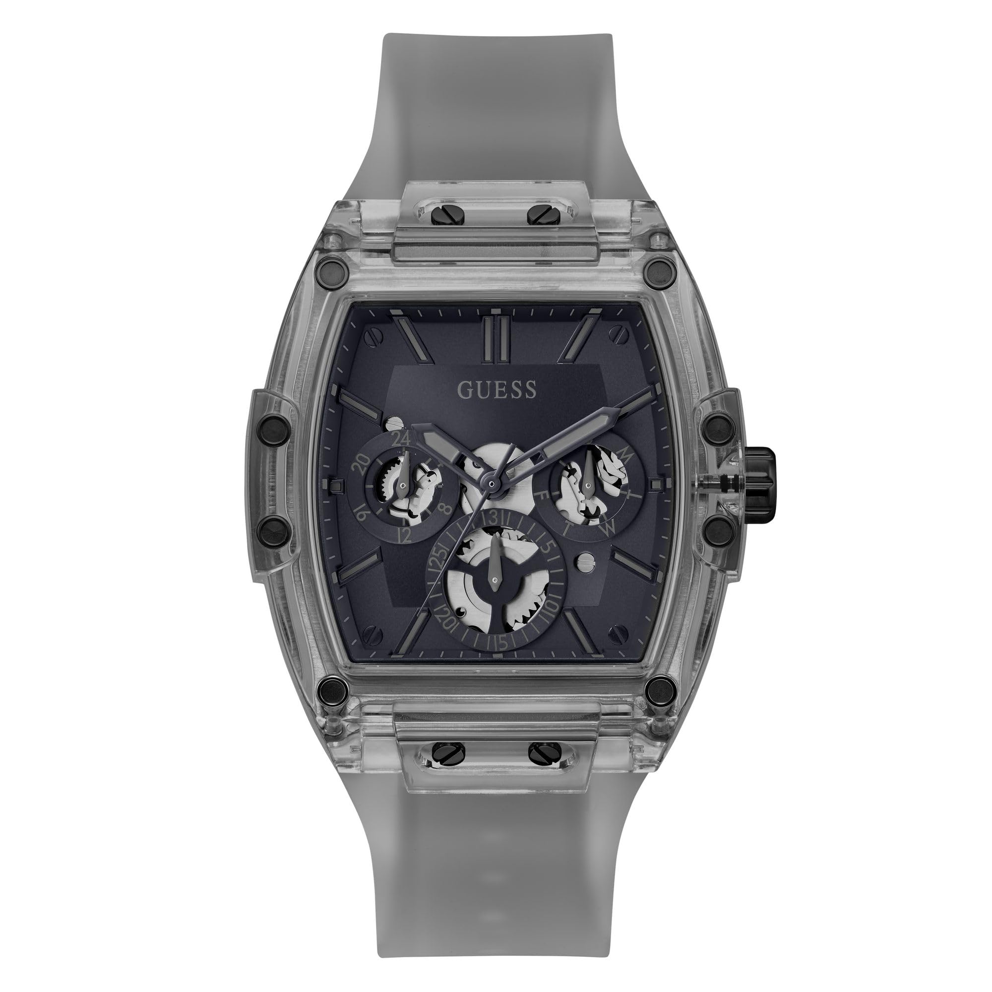 Guess Trend Casual Tonneau Diamond - Reloj para Hombre, 43 mm, Esfera Negra, Caja y Pulsera de Acero Inoxidable