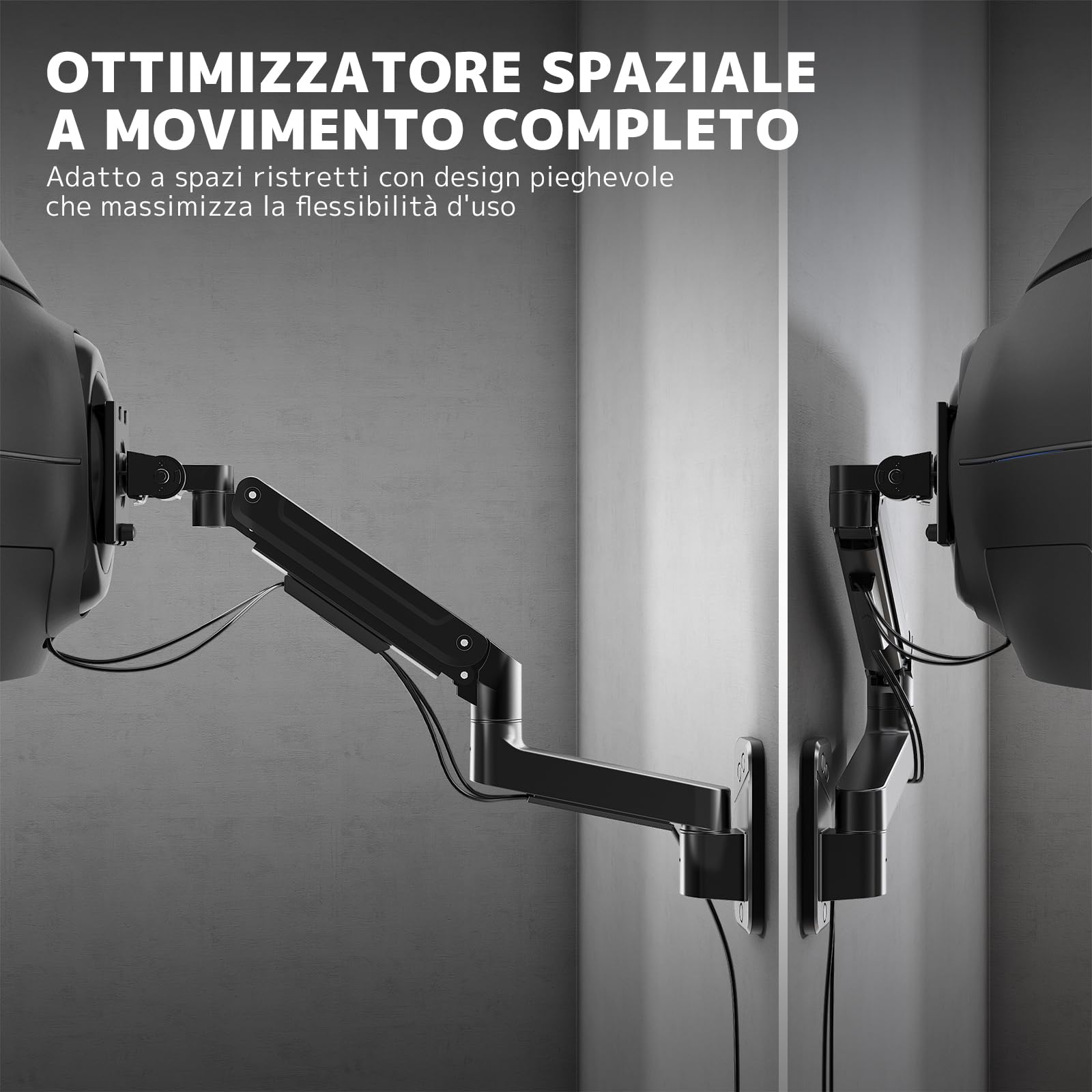 Supporto Monitor Muro per Monitor 17-49 Pollici, Braccio Monitor Muro Singolo con Molla a Gas Ergonomico Regolabile in Altezza, Rotazione e Inclinabile, Fino a 20kg, VESA 75/100 mm, Nero