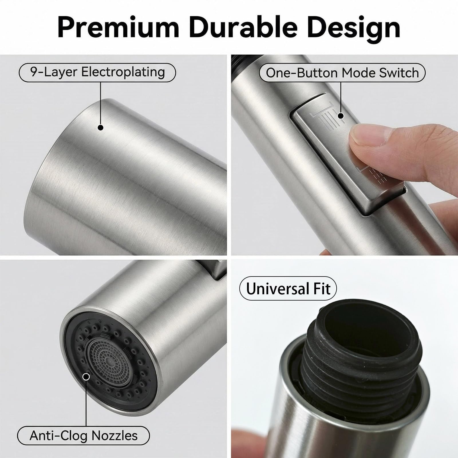 Cabezal de Grifo de Cocina Extraible G1/2, Alcachofa y Aireador con Modo Chorro y Ducha, Función Ahorro de Agua Antissalpicaduras Compatible con Instalación Estándar