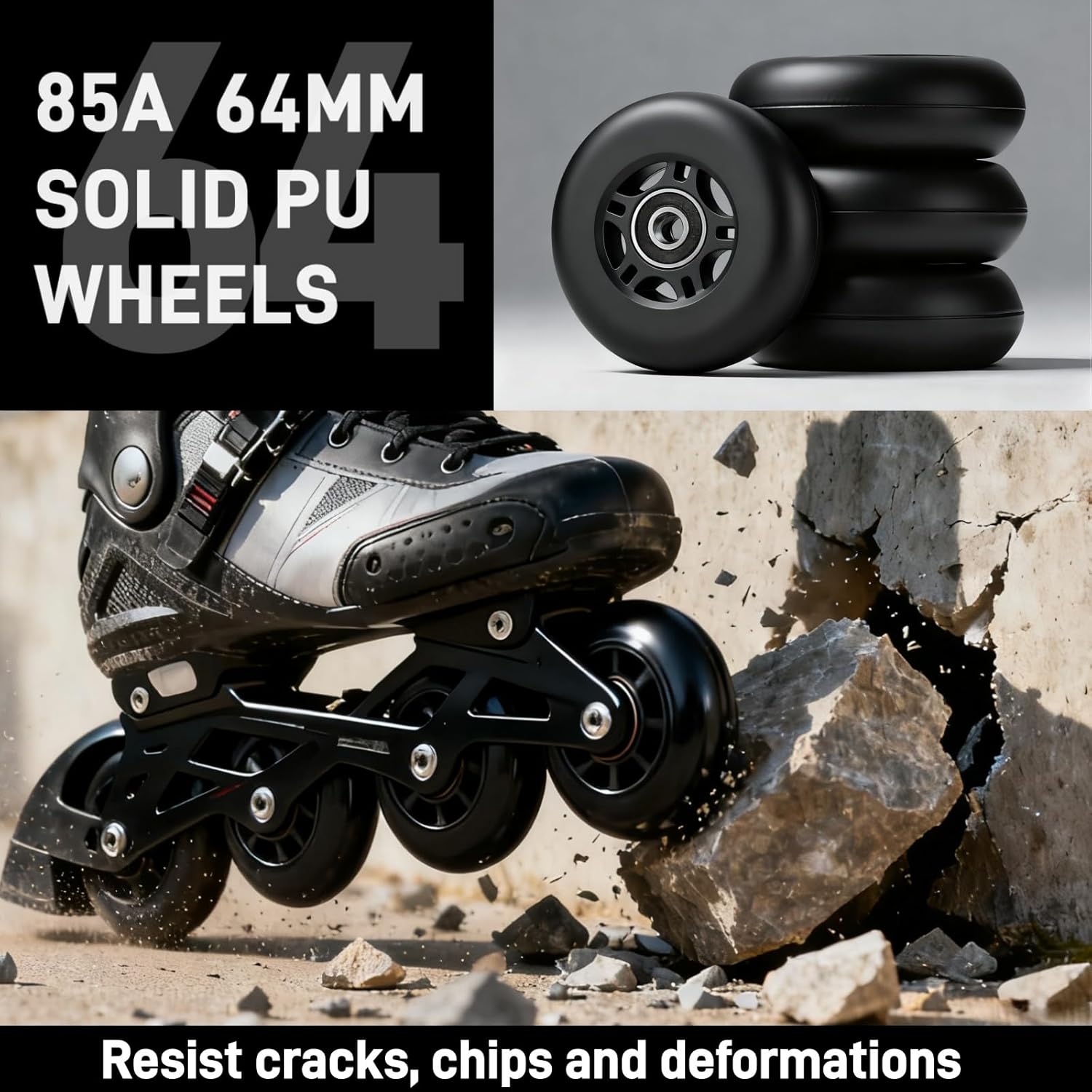 8-Pack Inline Skate Wheels 85A with ABEC-9 Bearings, 64mm 70mm 72mm 76mm 80mm Sizes, Indoor & Outdoor Use for Roller Hockey, Inline Skates, Scooter and Luggage Repair (64mm)