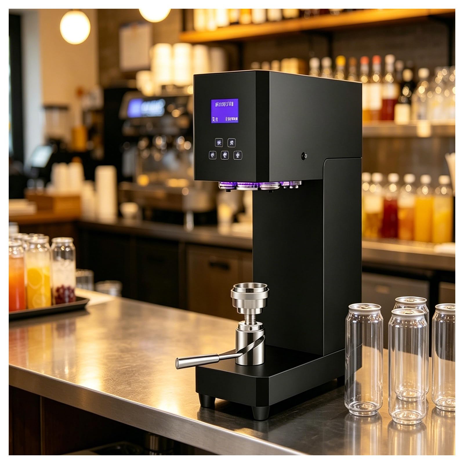 XUFWANYE Jar & Can Sealing Machine, 370W Vacuum Sealer for Soda Cans, Plastic Bottles, Aluminum Cans & Tin Cups, Height Adjustable 11.5-17cm, with Smart Counter for Bars & Cafes Black