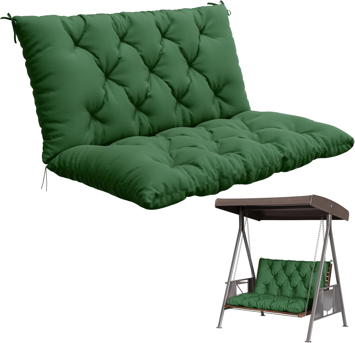 Porch Swing Cushion with Backrest,Waterproof Bench Cushion for Outdoor Furniture,2-3 Seater Replacement Thickened 5 in swing cushion,with Ties,Patio,Outdoor,Backyard and Garden (Green,40x40 in)