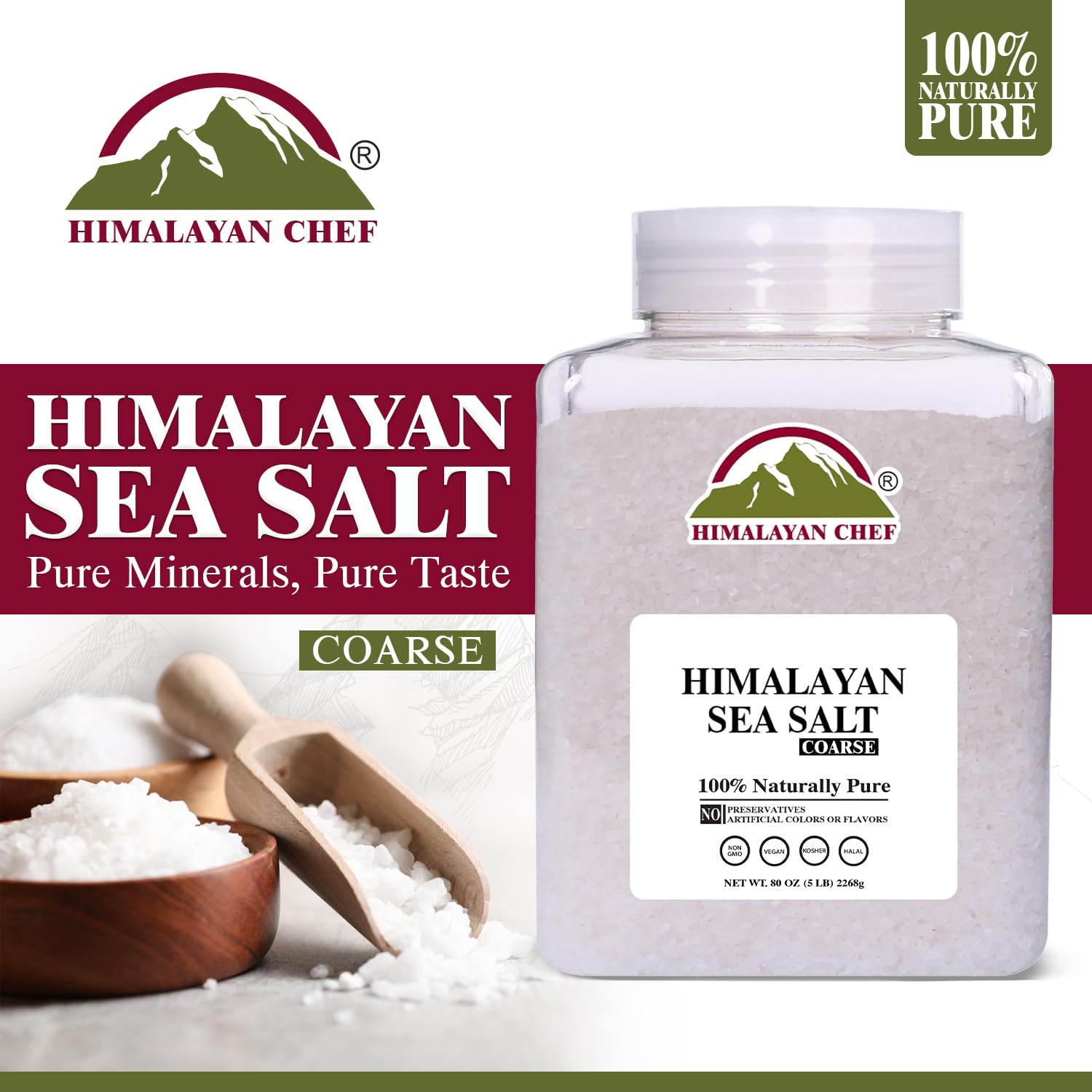 Himalayan Chef Sal de grano grueso: tarro de 5 libras para cocinar, hornear y condimentar