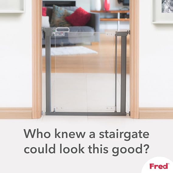 Fred Safety Pressure Fit Acrylic Clear-View Baby Safety Gate | Extendable Stair Gate Fits Wide Openings 76cm to 96cm | Award-Winning Modern Babyproofing Solution