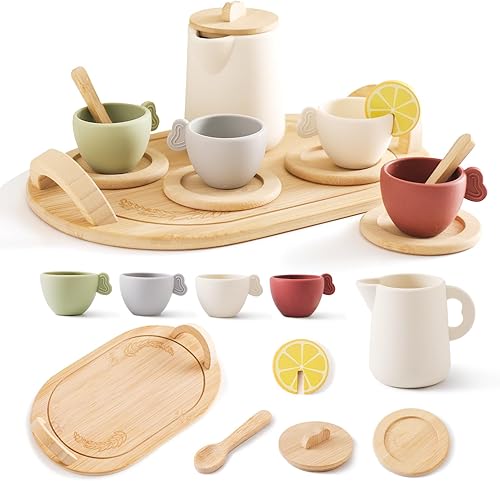 Miniatura 1 de Juego de té para niñas pequeñas, juego de té de madera, juegos de té de princesa para niños, el mejor regalo para niños pequeños con tazas de tetera