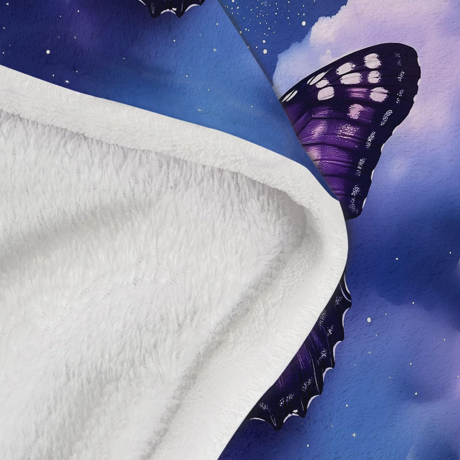 Coperta in pile di flanella 200 x 220 cm, Morbido e caldo, Motivo con Cielo Stellato Fantasy Farfalla, Coperta per camera da letto soggiorno ufficio, Viola