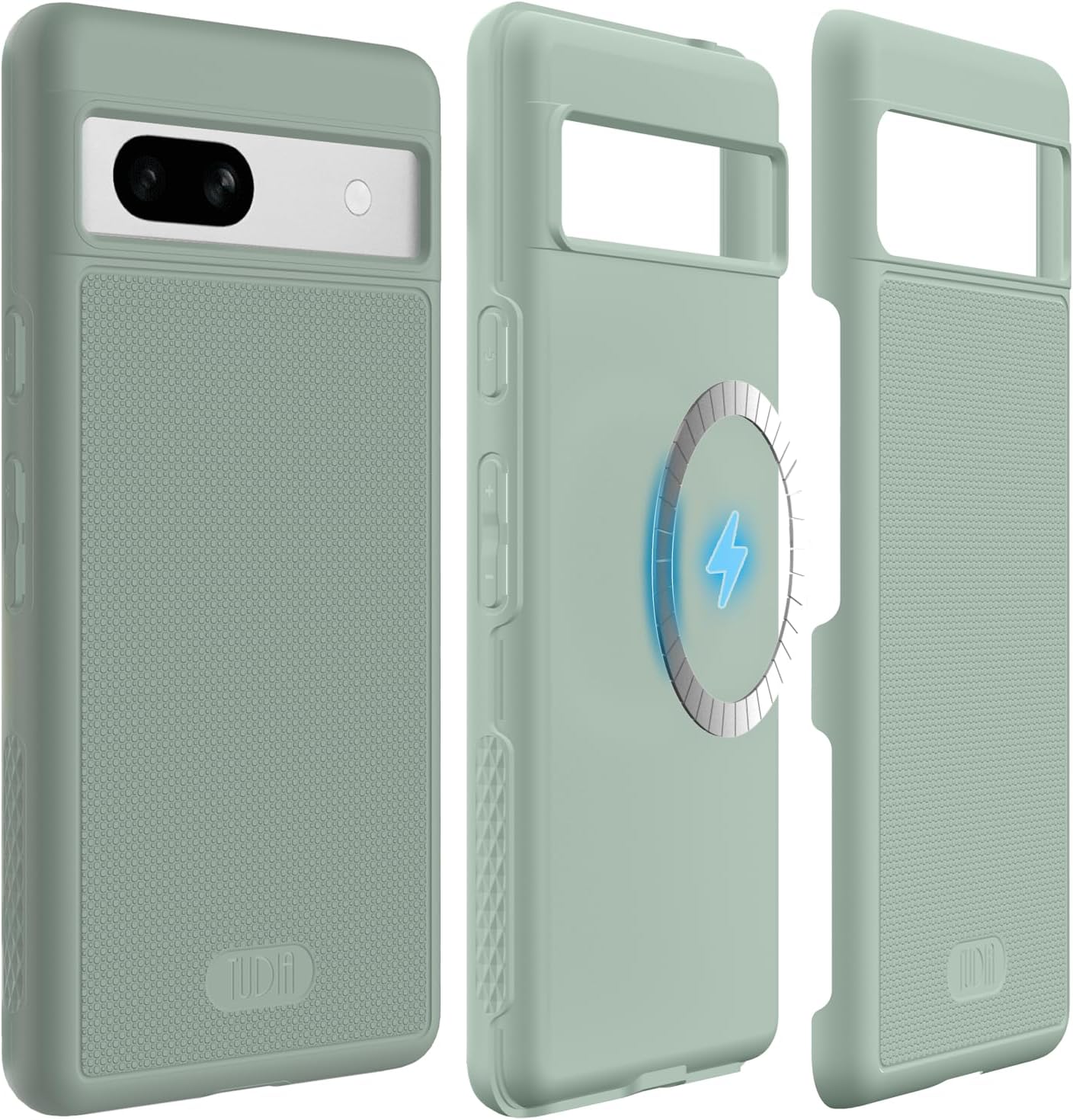 – MergeGrip Designed for Google Pixel 7a Case 2023, [MagSafe Compatible] Military Grade Slim Dual Layer Raised Edge Non-Slip Magnetic [Built-in Magnet] Phone Case - Green Lily