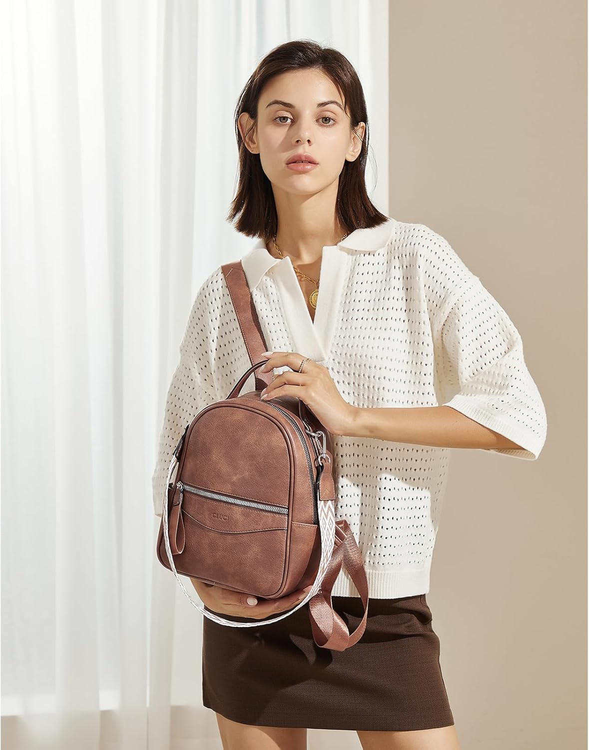 CLUCI Small Backpack for Women, Womens Backpack PU Backpack Purse for Women Leather Convertible Travel Backpack Shoulder Bags - Image 2