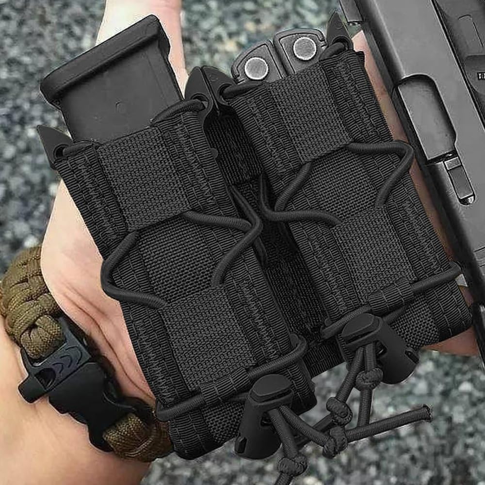 Genérico Funda Universal Doble/Triple para Cargadores de Pistola, Holster Táctico 9mm con Soporte para Linterna, Bolsa MOLLE EDC Outdoor