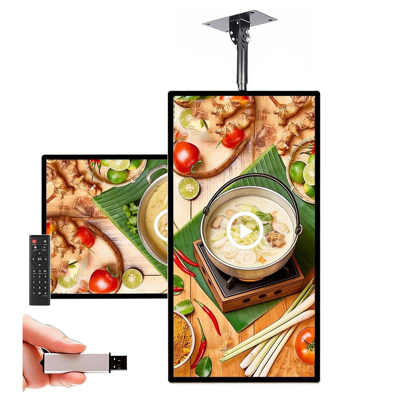 LQQYJSM Android System Wall-Mounted Ultra-Thin Led Display, Digital Signage,Advertising Media Player, Share Photo Video via App or USB Smart Split Screen Loop Playback 18.5in