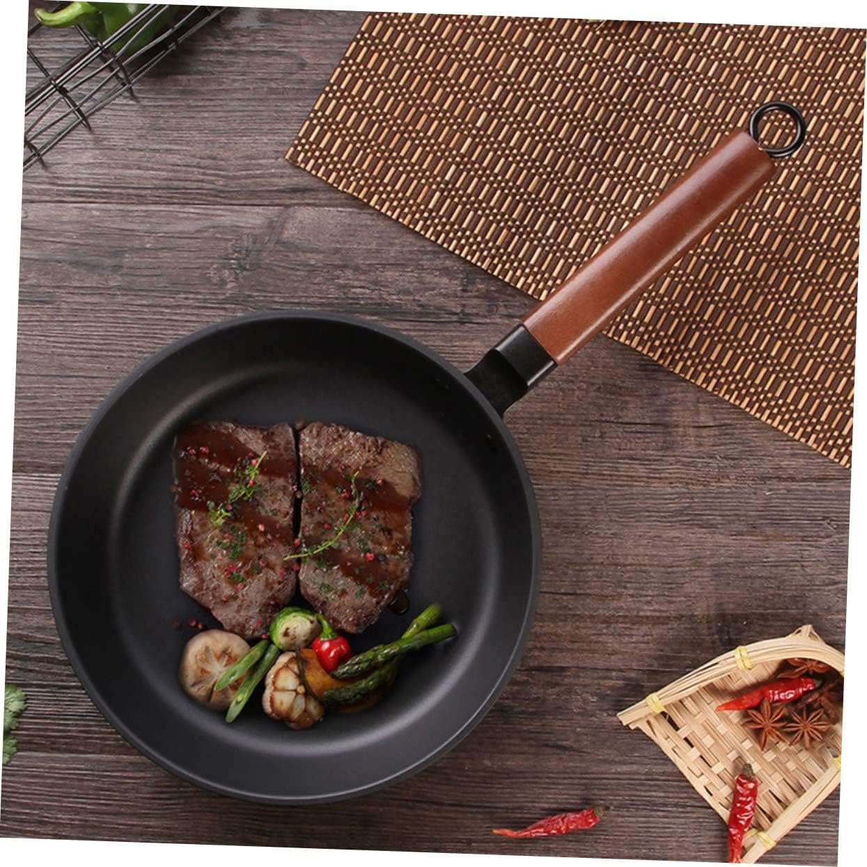 Non-stick Frying Pan for Gas and Induction Cookers Uncoated and Steak Pan Easy to Clean Cookware for Bbq and Fried Foods