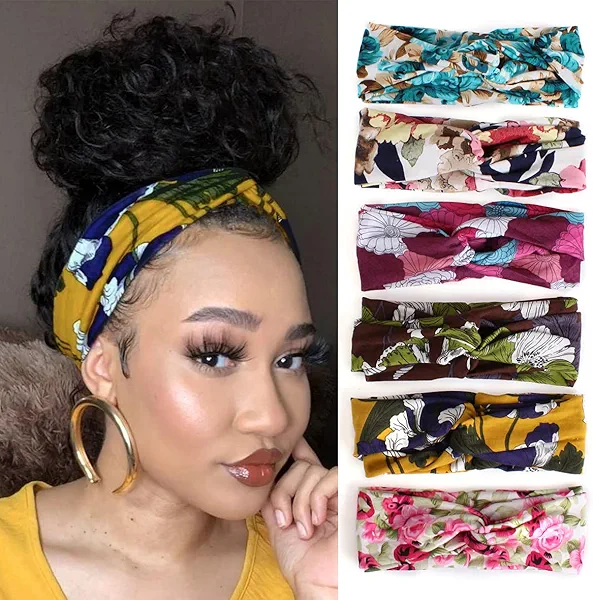 XTREND 6 Pcs Women's Headbands Twisted Cross Elastic Hairbands Yoga Workout Non-Slip Sweat Soft Headbands Solid Color Simple Versatile Hair Accessory Head bands