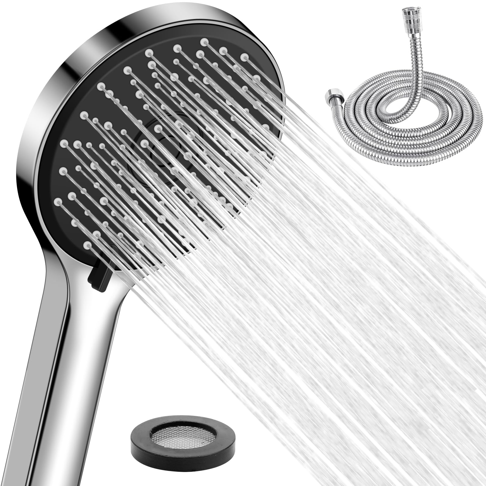 EAARSUO Soffione doccia portatile ad alta pressione, soffione per camper con tubo flessibile e interruttore on off, soffione doccia staccabile con supporto regolabile (nero