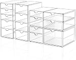 DOMNIU Makeup Drawer Storage Organizer with 24 Drawers, 4 Set Acrylic Office Desk Organization and Storage, Dustproof Transparent Plastic Frame