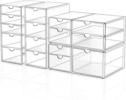 Miniatura 8 de Organizador de almacenamiento de cajones de maquillaje con 20 cajones, 4 juegos de organización y almacenamiento de escritorio de oficina acrílico,