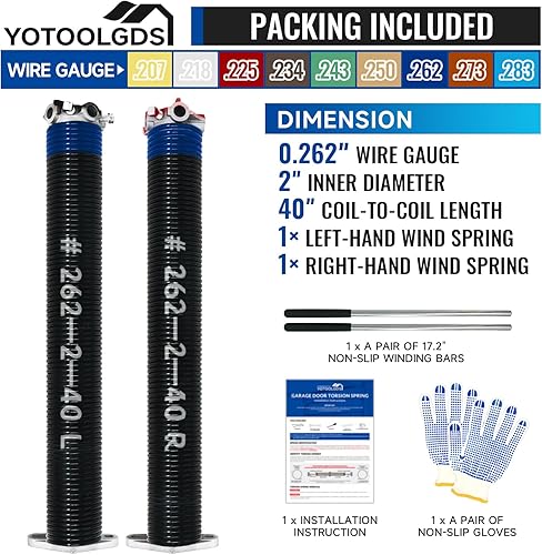 Miniatura 72 de Par de resortes de torsión para puerta de garaje de 2 pulgadas con barras de bobinado antideslizantes y guantes, electroforesis de alta precisión