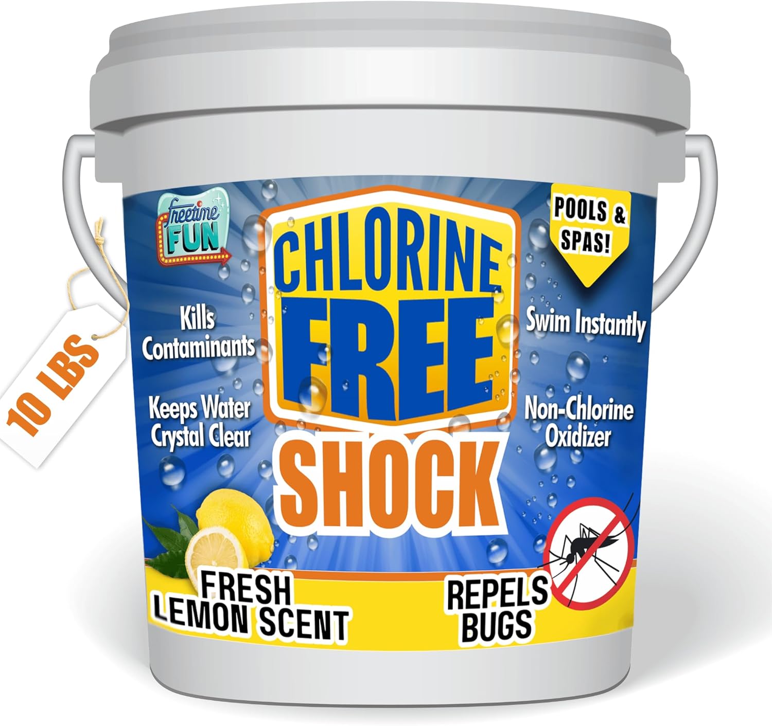 Chlorine Free Pool Shock Fast Acting, Quick Dissolving Shock for Pools & Spas. Clarifies & Santizes as it Repel Bugs Fresh Lemon Scent Reduces Harsh Chlorine Usage (10 LBS)