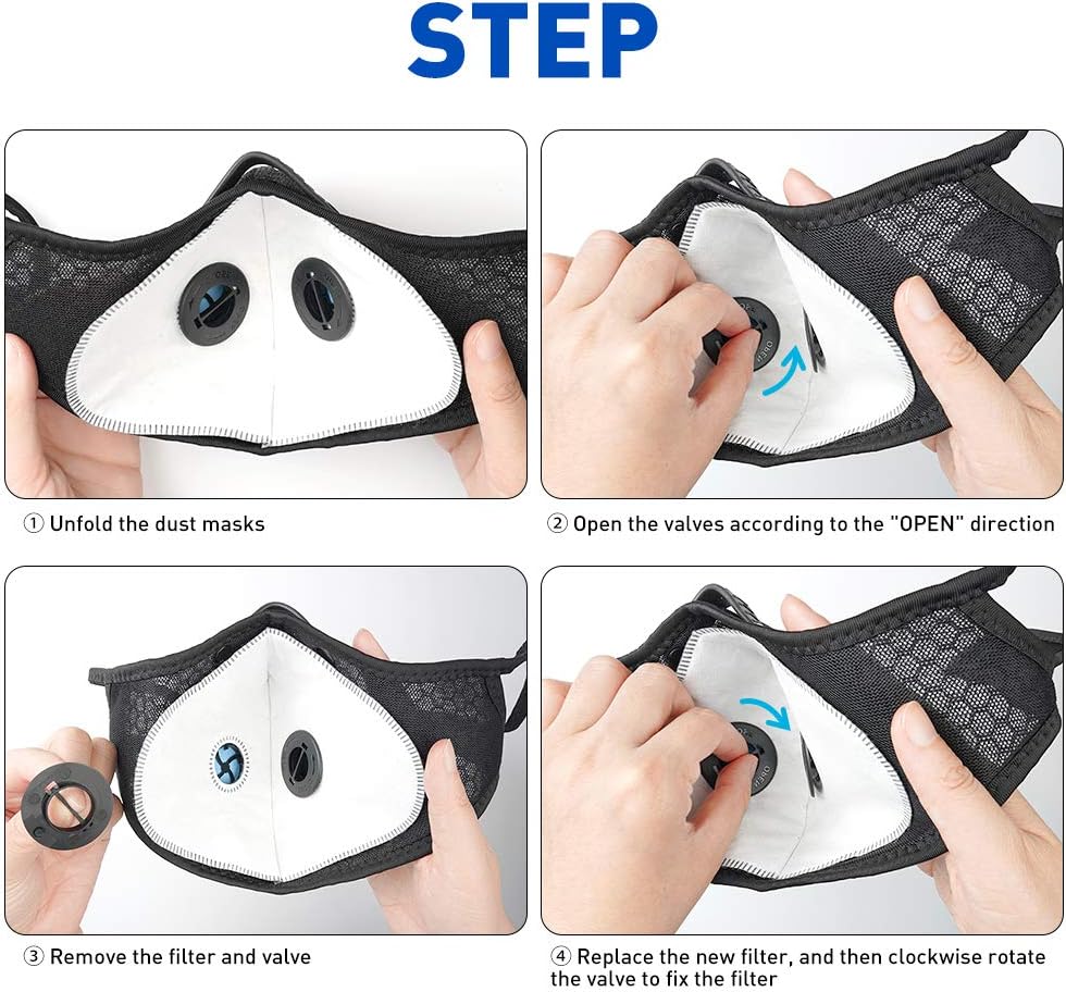 Dust Mask with Breathing Valve Replaceable Activated Carbon Filter Washable Recyclable Sport Mask for Gym Workout Unisex